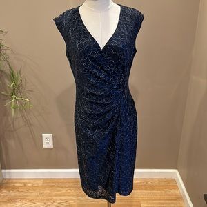 American Living Navy and Silver Floral Lace Lined Dress size 8